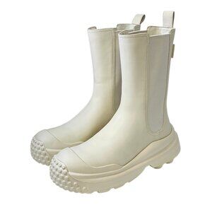 Charles & Keith Lug Sole Platform Rubber / Faux Leather Boots, Cream, Size 38/8